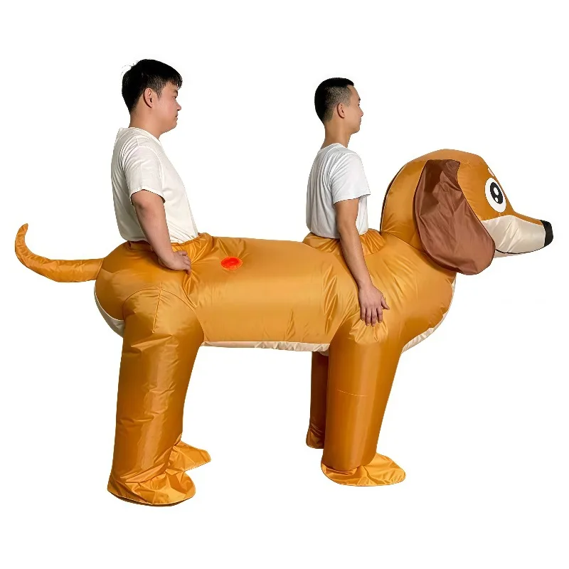 Aufblasbares Dackel-Kostüm für 2 Personen, für Erwachsene, lustiger interaktiver Hund, Cosplay-Anzug, Halloween-Party, Rollenspiel-Outfit für Paare