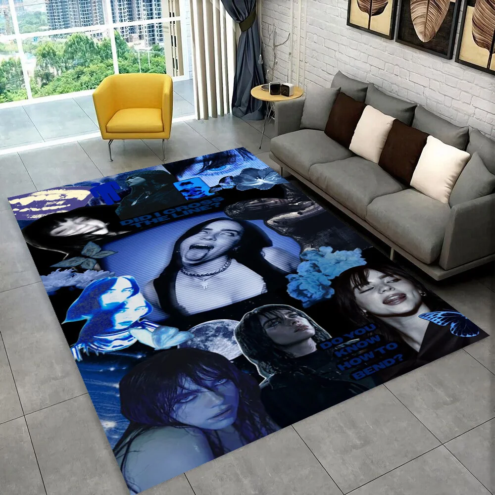 Modischer Billie Eilish Sängerin Star Teppich für Spielzimmer Schlafzimmer Wohnzimmer Sofa Heimdekoration, Kinderbereich Teppich Rutschfeste Bodenmatte