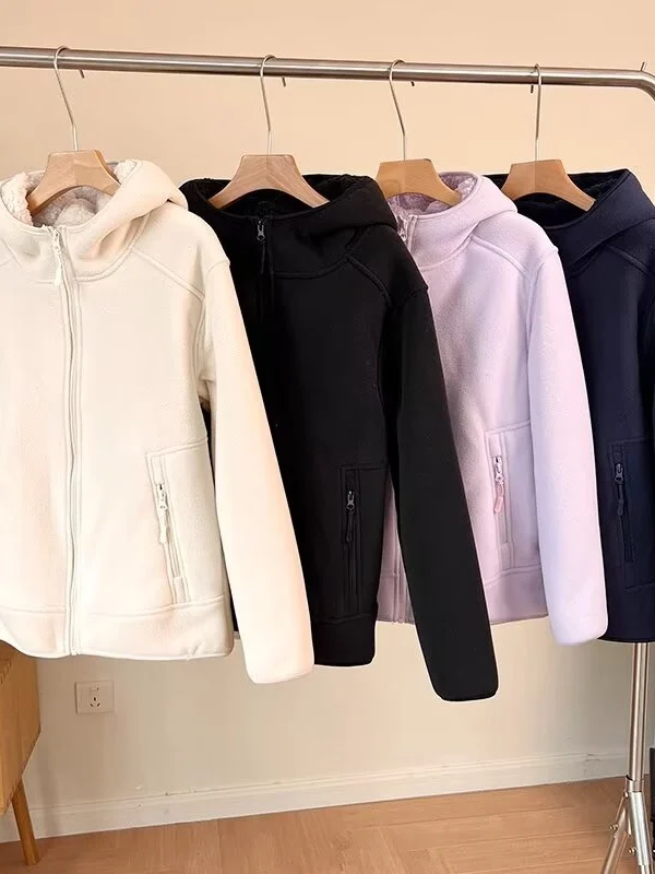 

Thickened Outdoor Outdoor Double-sided Fleece Hooded Jacket Warm Sporty Casual Knitwear for Couples Winter Commute Style