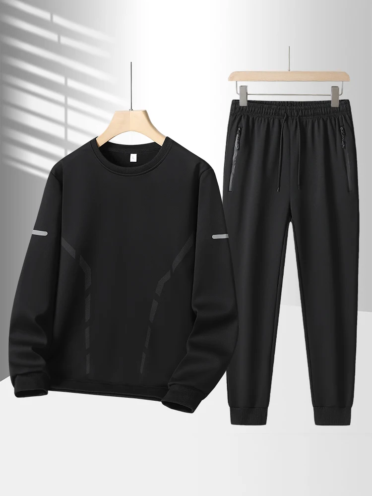

Мужской спортивный костюм: толстовка с круглым вырезом и брюки для бега, комплект из двух предметов, повседневный свободный крой, осень-зима, новинка, полиэстер