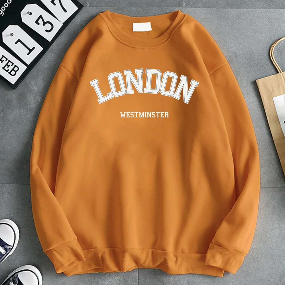 Autumn Fashion Woman Pullover London Westminster Street Letter Print Hoody Crewneck Fleece Sweatshirt Loose Warm Female Clothes