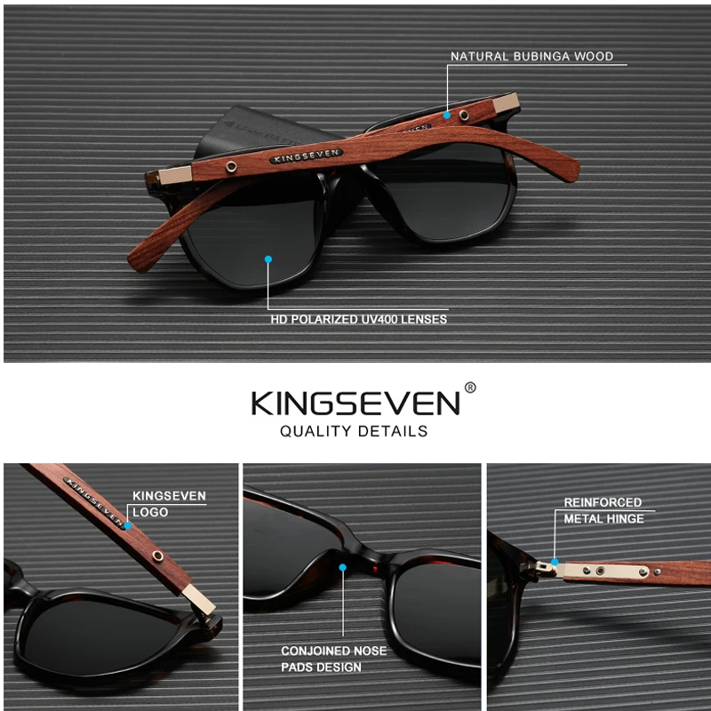 KINGSEVEN Bubinga Wooden Men's Sunglasses Women Polarized Retro Rimless Green Mirror Lens Sun Glasses Handmade Driving Eyewear
