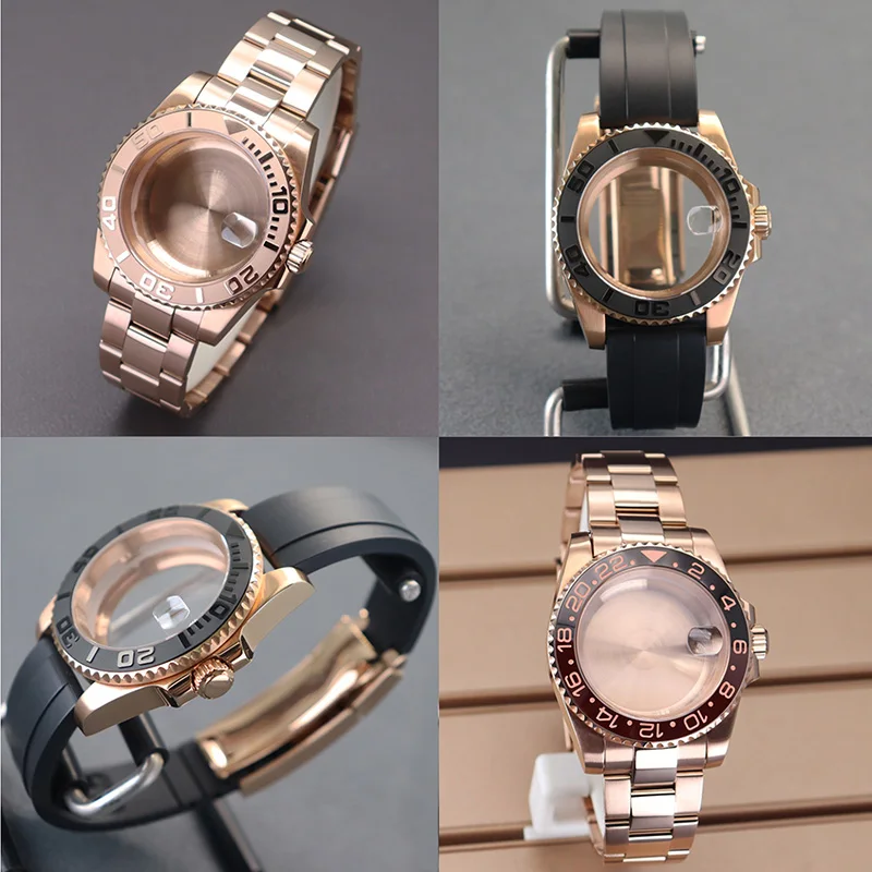 

Rose Gold 40mm NH35 Watch Case Bracelet Slide Buckle Sapphire For NH35 NH36 NH34 NH38 NH72 Miyota 8215 Eta 2824 Movt watch cases