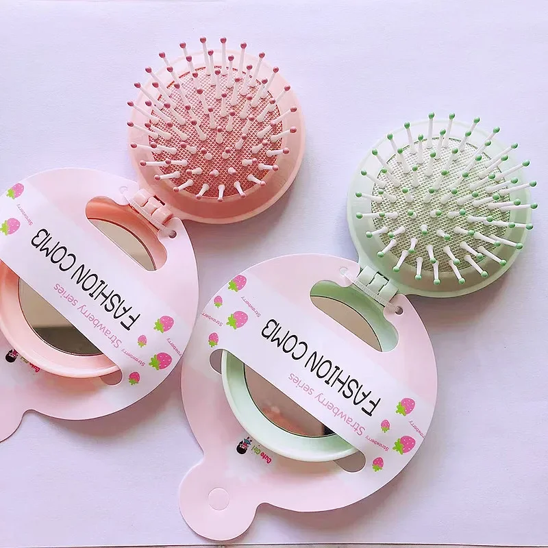 New Candy Color Folding Comb with Mirror Small Portable Travel Anti-static Folding Air Cushion Massage Combs Hair Care Brushes