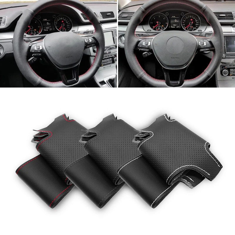 Soft Perforated Leather Hand‑Stitched Steering Wheel Cover Car Interior Replacement Trim Fits for VW Golf 7 MK7 Jetta Passat B8