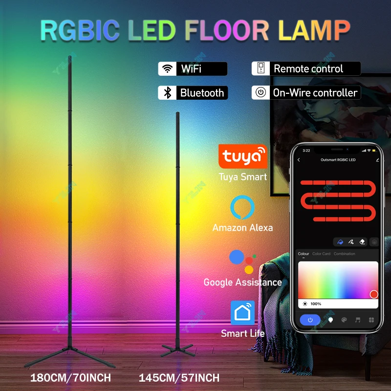 

Upgrade Height 180CM Smart Floor Lamp RGBIC Tuya Smart APP/Remote Control Nordic Stand Floor Mood Light For Game Room Decoration