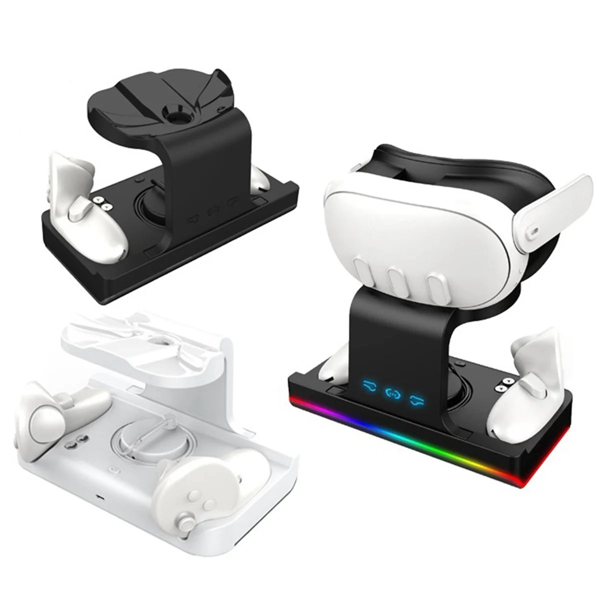 قاعدة شحن موثوقة لـ Oculus Quest 3 VR Grip، شاحن مهد شحن ملون لـ Meta Quest 3، أسود