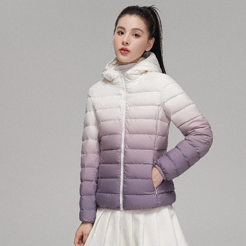 Women Gradient Designer Puffer Jackets 2025 Autumn/Winter New Female  Hooded Slim Fit Ultra Lightweight Keep Warm Down Coats