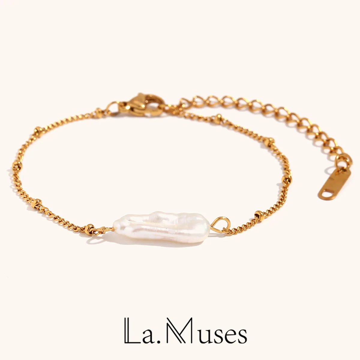 La.Muses Baroque Long Pearl Interval Bead Stainless steel Bracelet For Women Elegant And Fashionable Waterproof Jewelry Gift