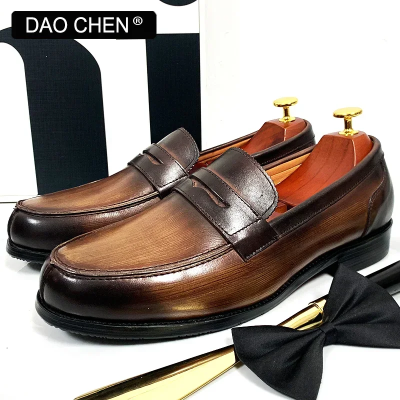 LUXURY BRAND MEN\'S SHOES BLACK COFFEE PENNY LOAFERS CASUAL DRESS MAN SHOES WEDDING OFFICE REAL LEATHER SHOES LOAFERS MEN