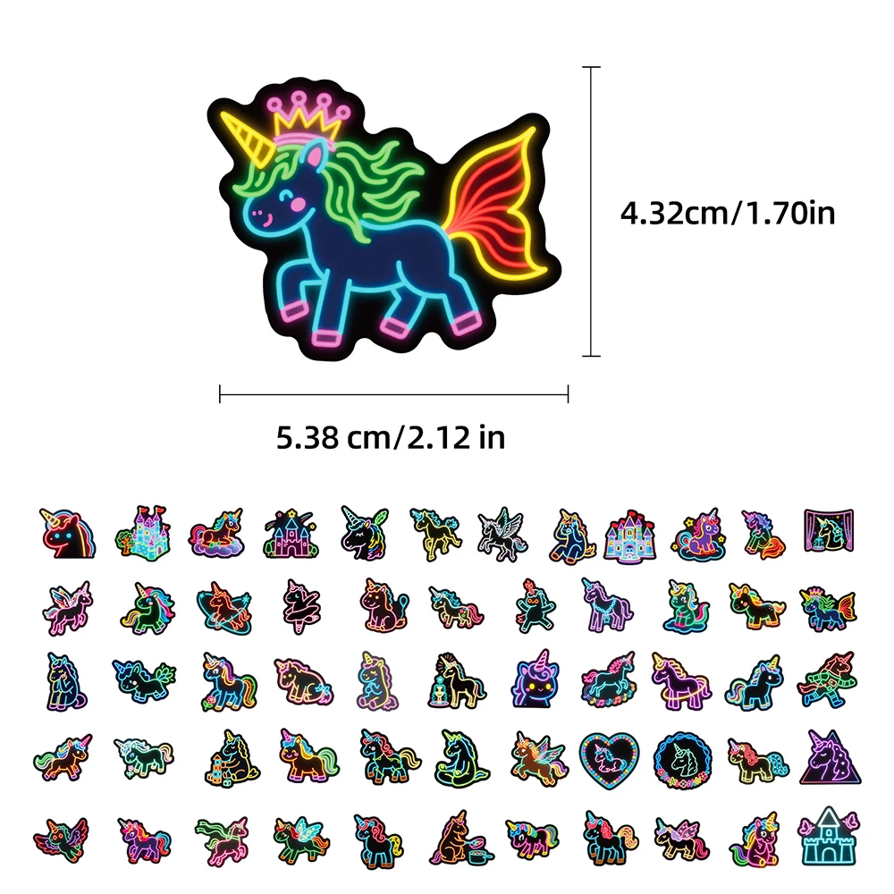 

10/30/56pcs Neon Unicorn Cartoon Stickers Cute Graffiti Sticker Decoration Guitar Laptop Phone Suitcase Classic Kids Toy Decals