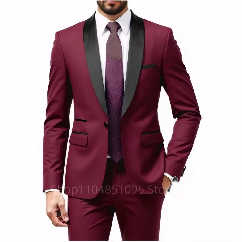 

Smart Casual Solid Men's 2-Piece Suit Shawl Lapel One Button Jacket with Pants for Wedding Prom Party Dinner Business Tuxedo Set