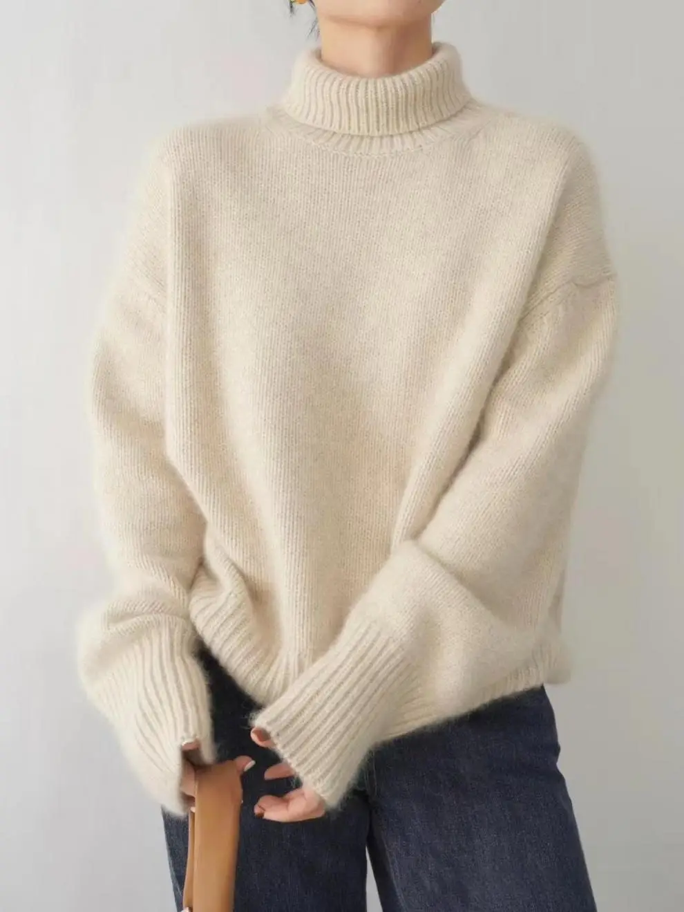 Fashion Korea New Cashmere Sweater Winter Turtleneck Oversized Street Ladies Clothes Thick Elegant Knitted Office Casual Tops