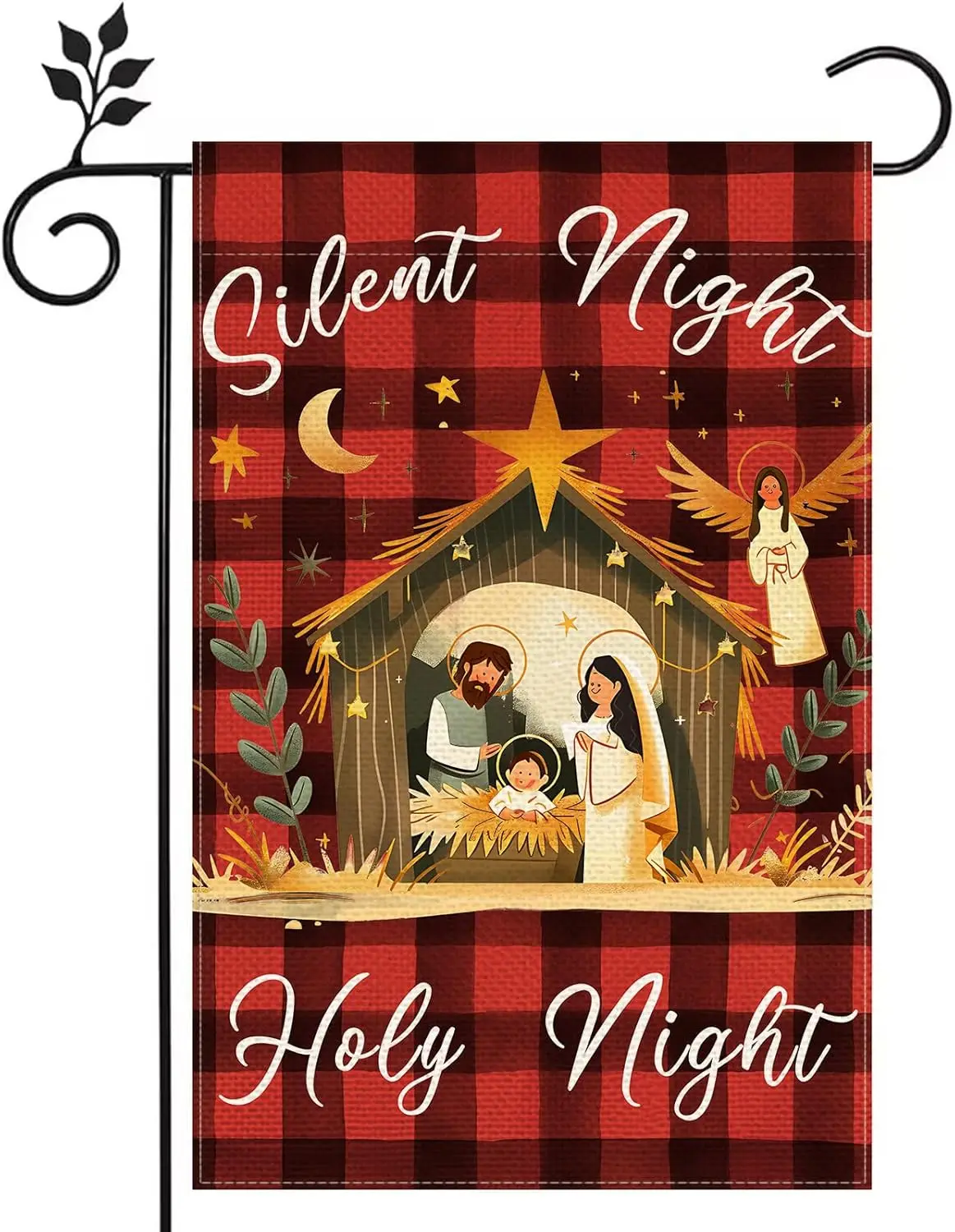 Christmas Holy Night Jesus Christian Garden Flag 12x18 inch Double Sided Winter Yard Outdoor Flag Decoration -B 12x18 inch J IIC