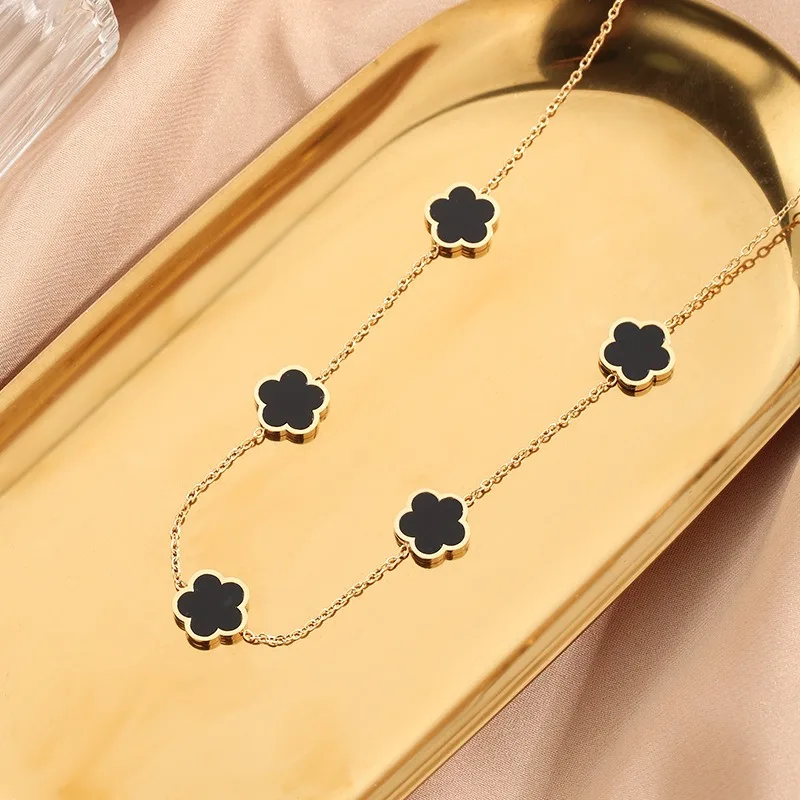 3pcs/set Lucky Five-petal Flower Necklace Bracelet Earrings Set for Women Elegant Clover Fashion Party Jewelry Gifts Accessories image 6