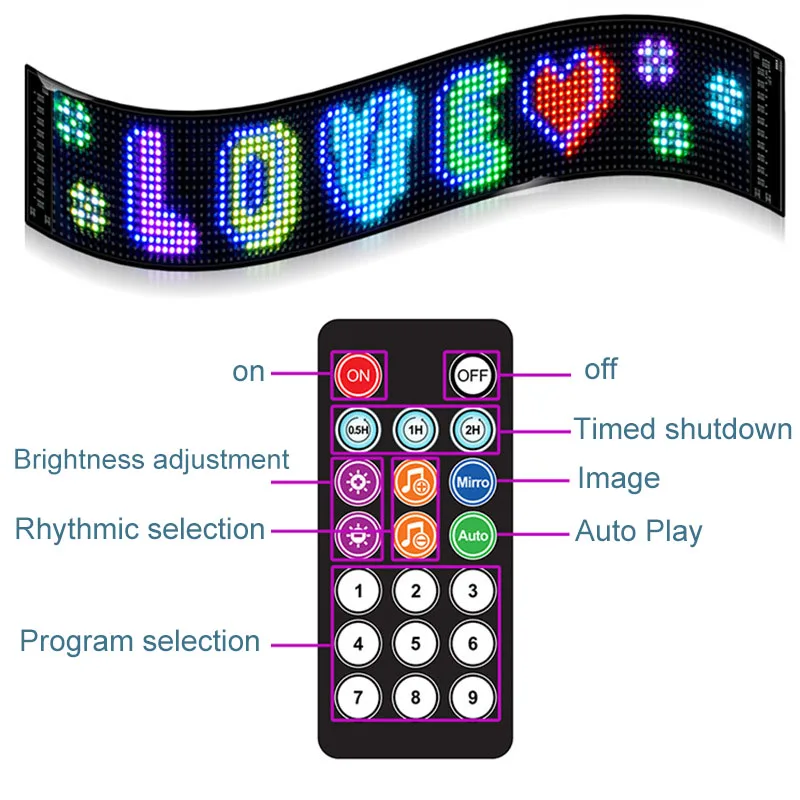 

Led Car Sign Flexible Display Full Color Led Advertising Screen App Bluetooth Ultra-Thin Soft Screen With Remote Control