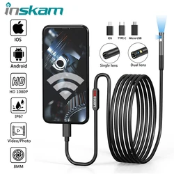 Câmera de inspeção endoscópica inskam 3 em 1 micro usb/tipo-c mini câmera de inspeção para ios iphone boroscópio de tubulação à prova d'água