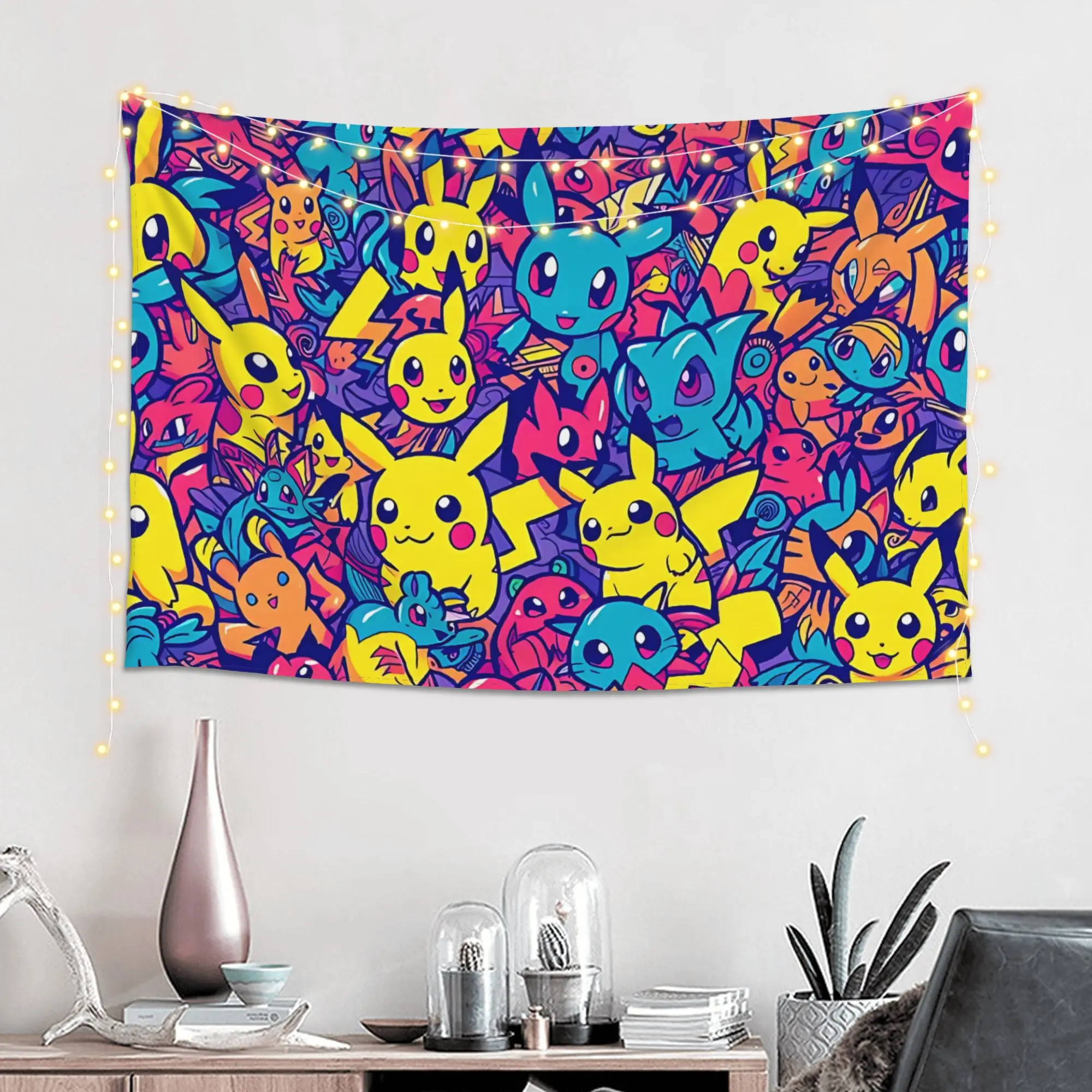 Cutecore Cartoon Pokemon Theme Tapestry Bedroom Decoration  Wall Hanging Blanket Tapestry Cool Stuff For Room