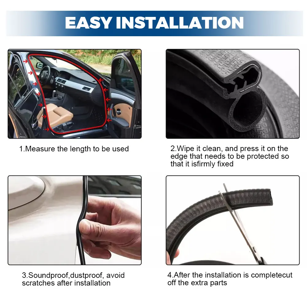 3M Rubber Edge Guard Sealing Strip Universal Car Door Anti-Collision Soundproof Waterproof Sealing Accessories 3m Length