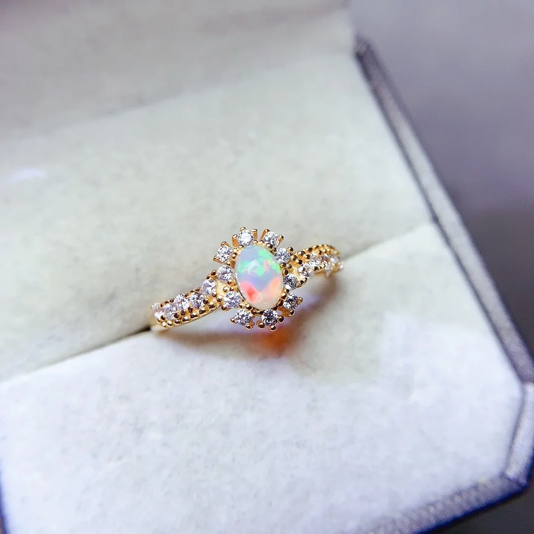 

Изящное современное роскошное кольцо с натуральным опалом, элегантным серебром S925, изысканный подарок для моды вперед