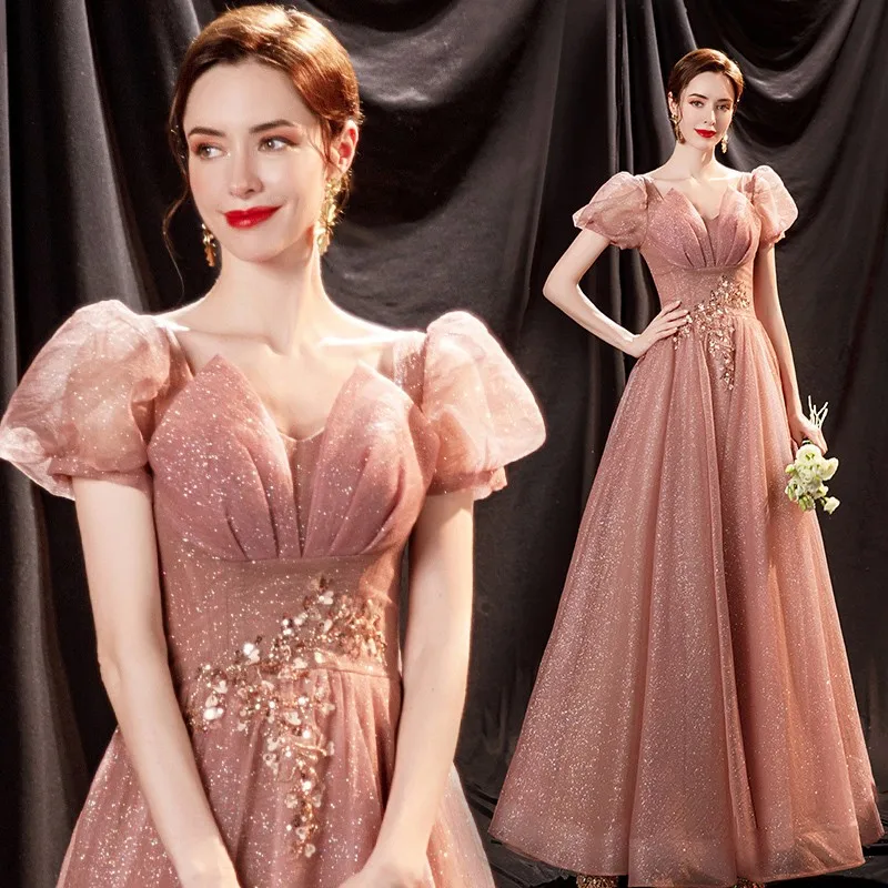 Elegant Pink Banquet Annual Meeting Performance Wedding Evening Dress 2024 New