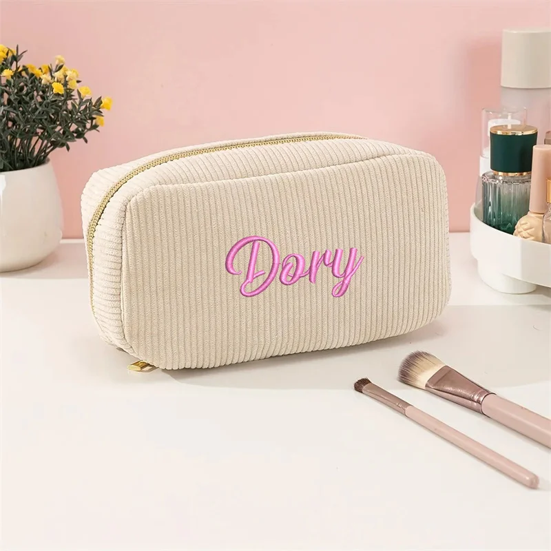 Personalized New Simple Corduroy Handy Clutch Bag Custom Embroidery Large Capacity Makeup Bag Travel Storage Gift Bag Logo