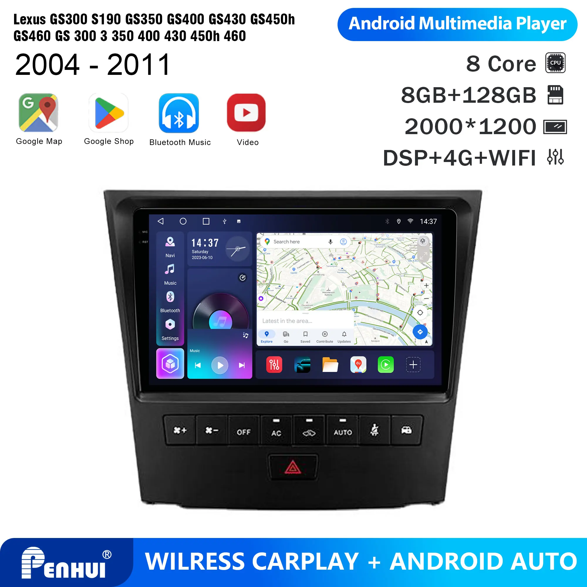 Penhui Android Car DVD Player 2 Din for Lexus GS300 S190 GS350 GS400 GS430 GS450h GS460 GS 300 3 350 400 430 450h 460 2004-2011