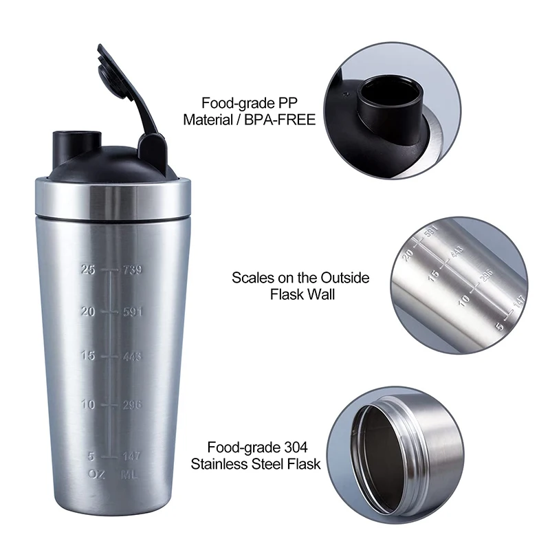 Stainless Steel Protein Shaker Cup Portable Fitness Sports Mug Nutrition Blender Cup Water Bottles Water Cup Portable Shakers