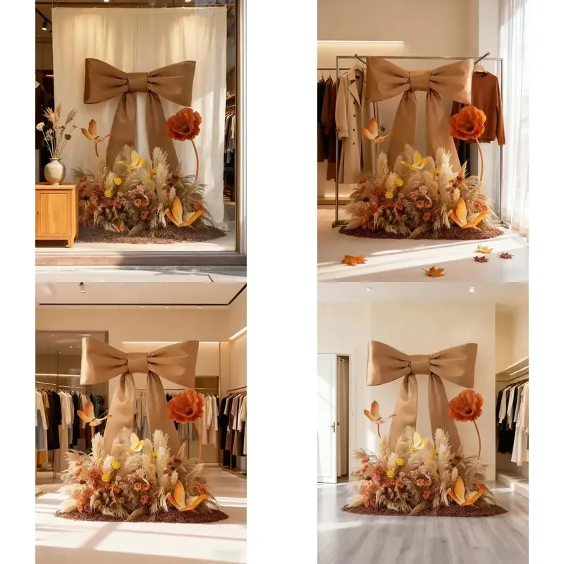 Giant Bow Shaped Glowing Realistic Willow Satin Trim Customizable Window Decoration Autumn Style