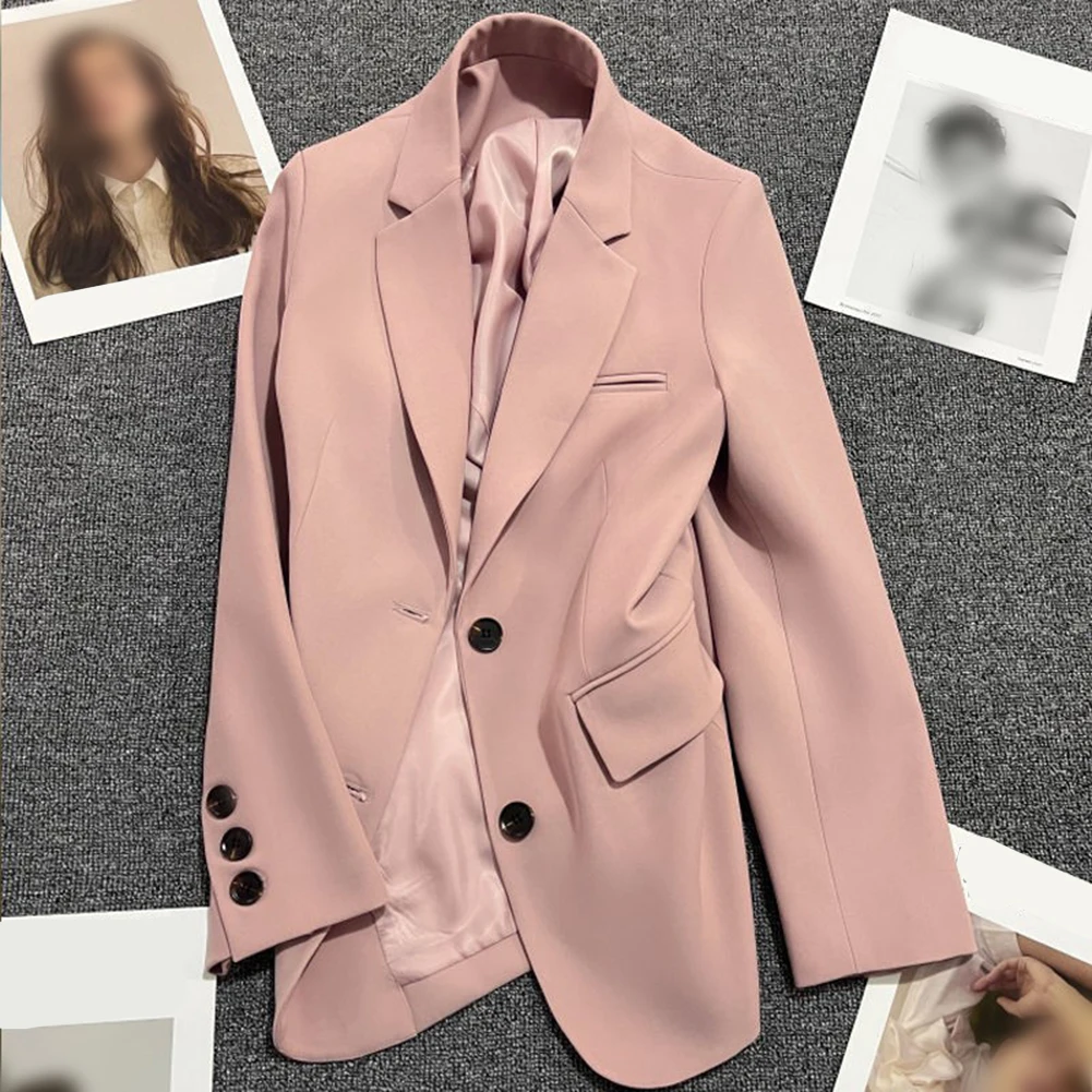 Giacca da donna in tinta unita a maniche lunghe con colletto con risvolto e bottoni sul davanti, ideale per abbigliamento casual e stagionale