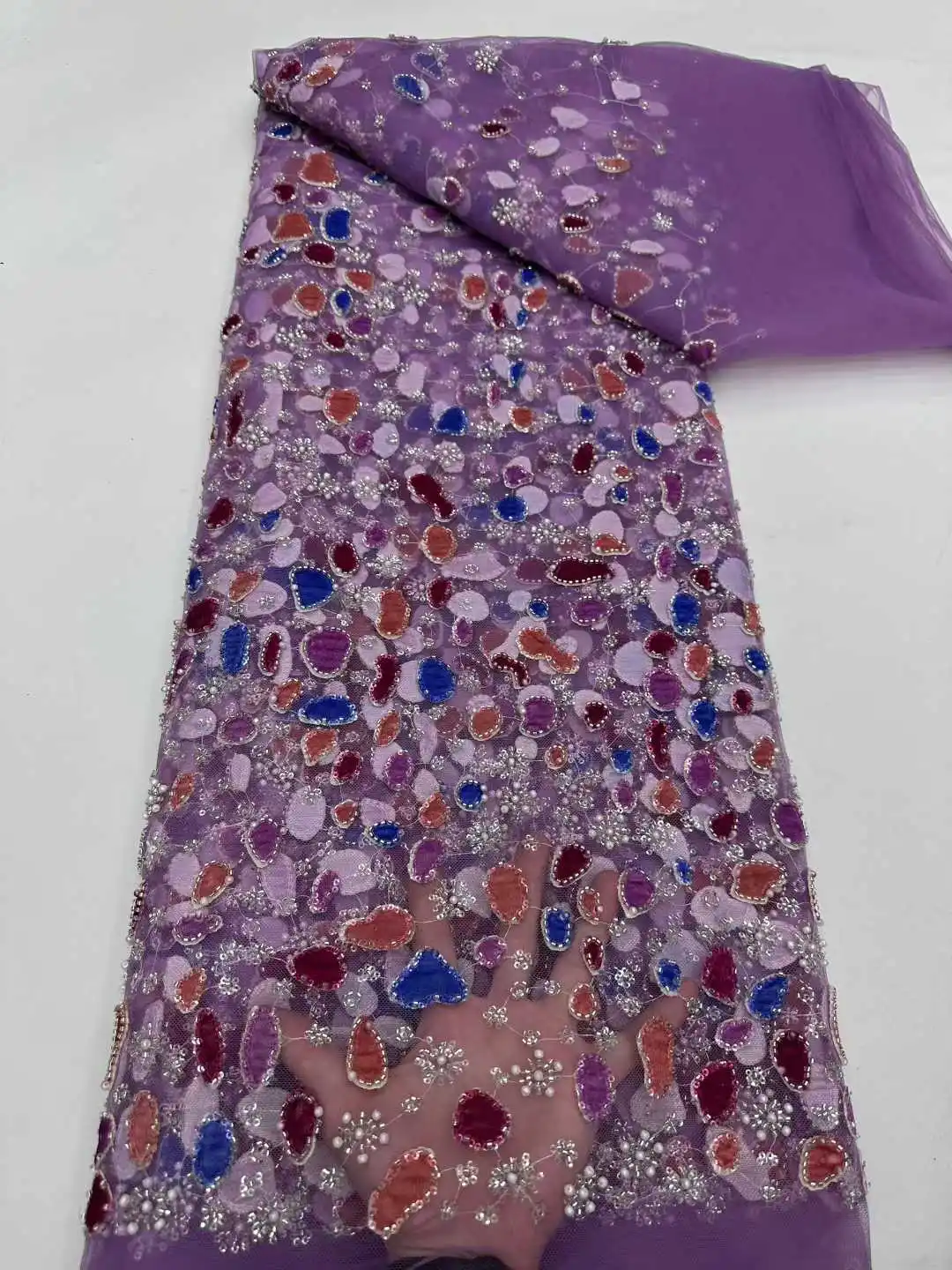 

Luxury Beads Lace African 2026 High Quality 5 Yards Handmade beads Sequins Fabric Nigeria For Evening Party Dress