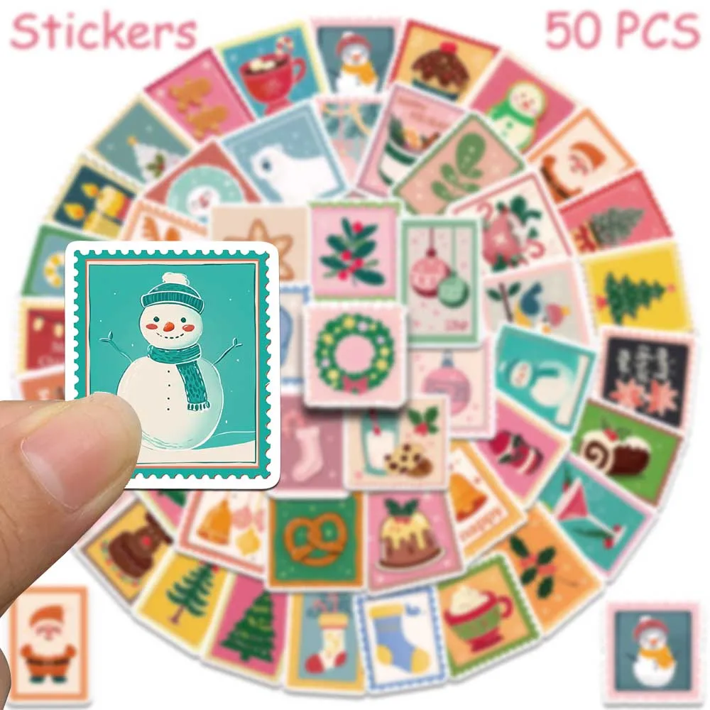 50 stücke Weihnachten Stempel Graffiti Aufkleber Aufkleber Für Telefon Brief Sammelalbum Koffer Skateboard DIY Cartoon Wasserdichte Aufkleber – Detail 4