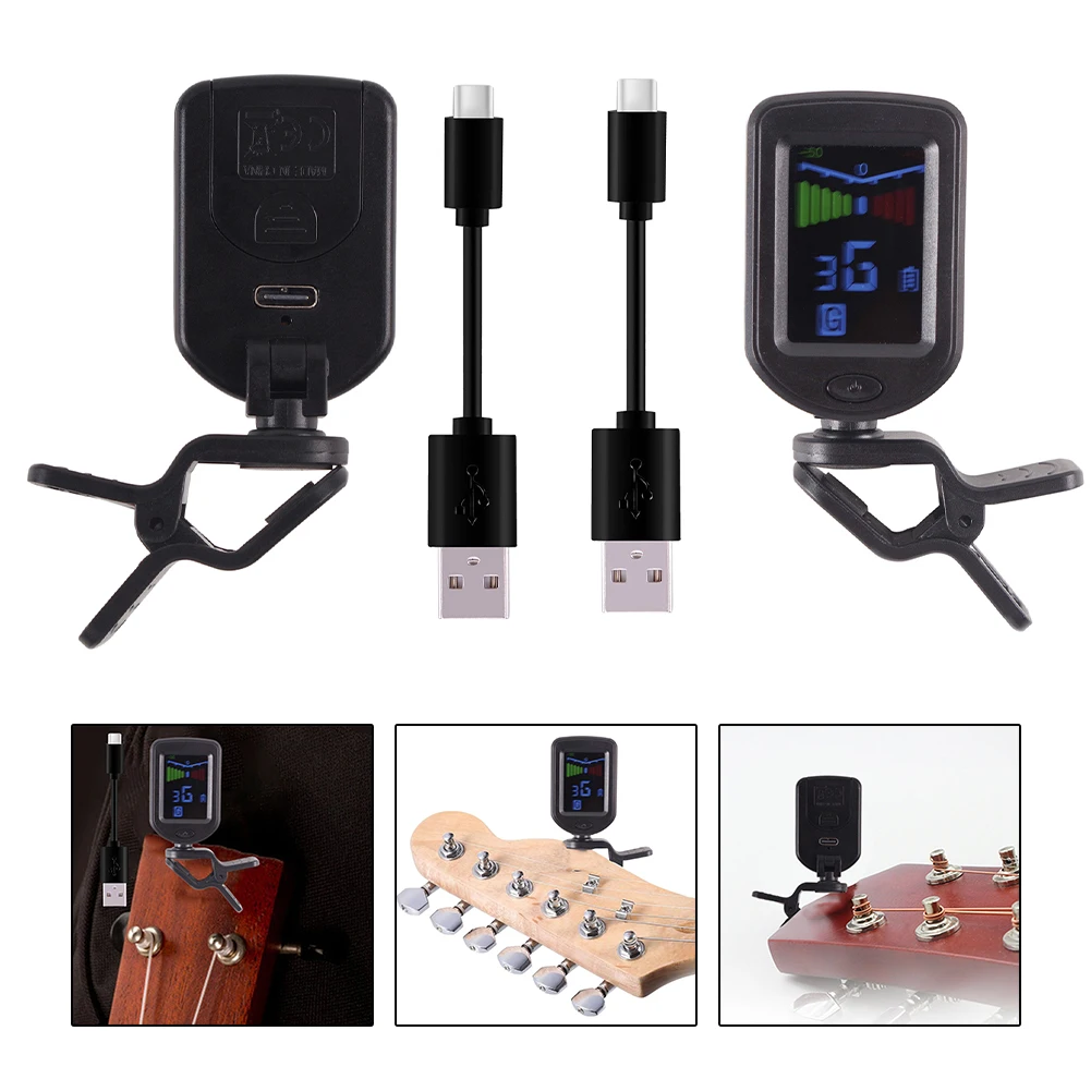 For Musicians Color Screen Tuner Ukulele Tuner Built-in Rechargeable Battery Compact Design Flexible Angle Adjustment