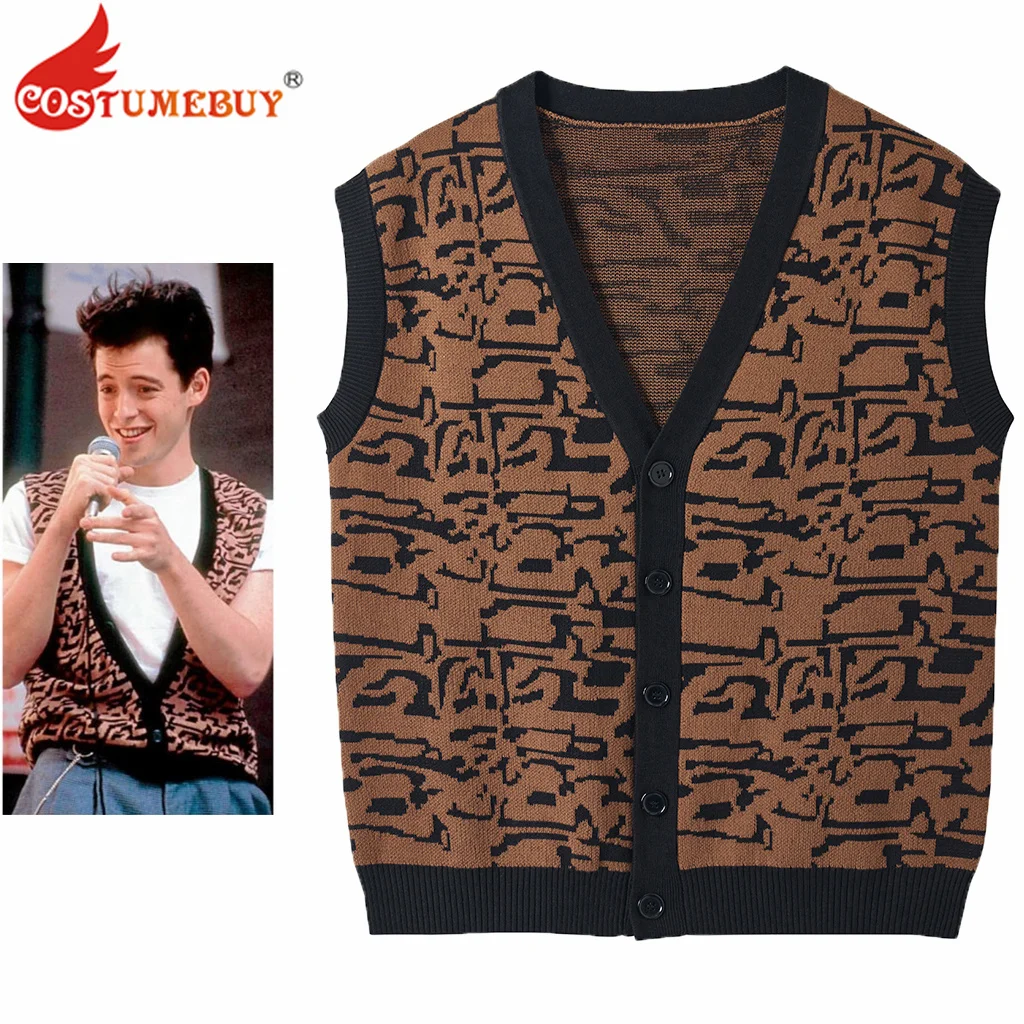 

Ferris Bueller Cosplay Costume Vest Ferris Bueller's Day Off Costume Casual Sweater Knitted Cardigan Button Up Vest forHalloween