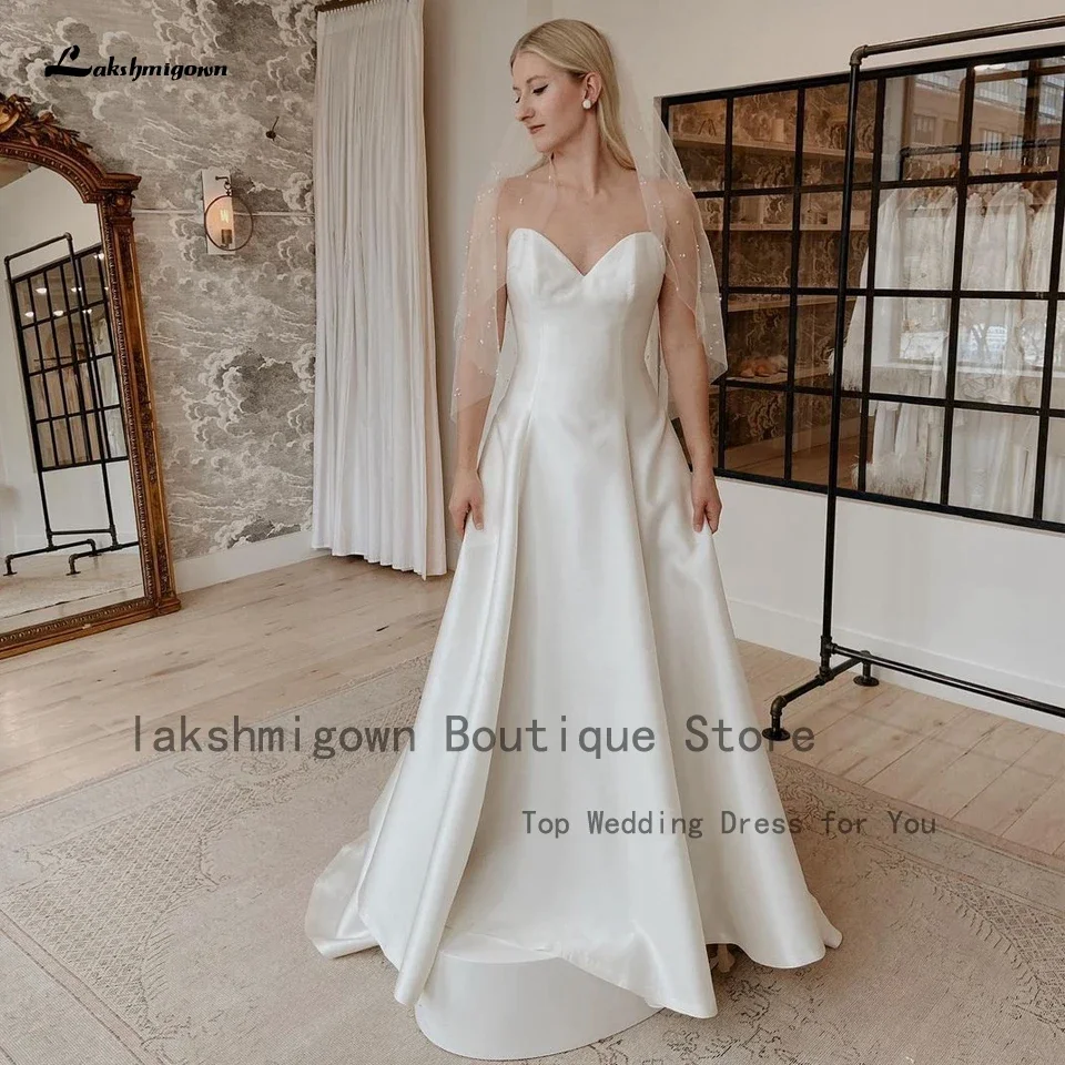 Lakshmigown Simple Satin A Line Wedding Dress 2025 Elegant Bridal Long Civil Dinner Party Gowns With Bow Off The Shoulder