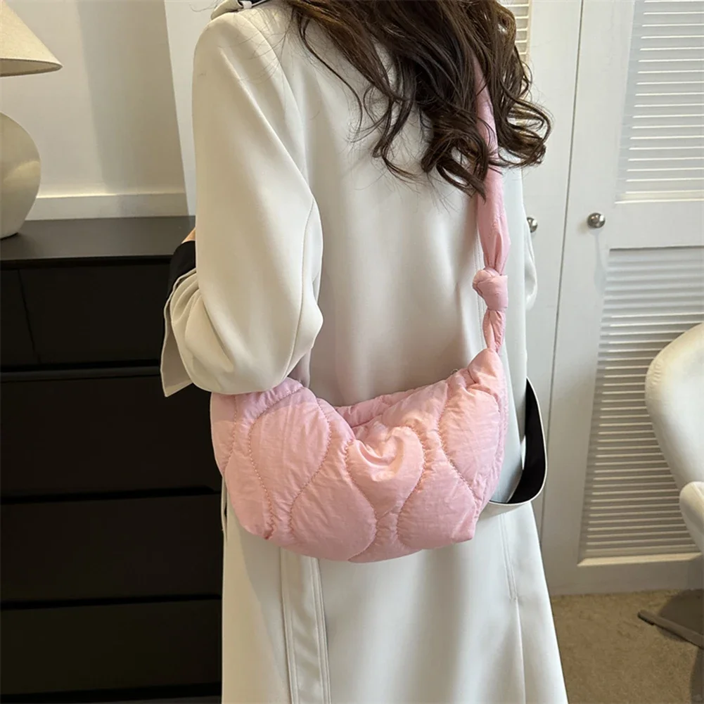 Puffer Shoulder Bag for Women Soft Down Cotton Padded Tote Bags Purse Quilted Cross Body Bag Solid Color Bubbles Cloud Bag