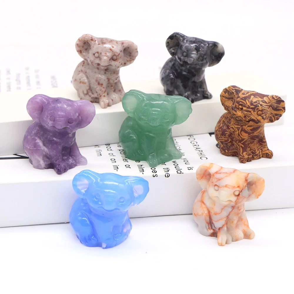 

1.2" Cute Koala Statue Natural Stone Crystal Hand Carved Reiki Healing Animal Figurine Craft Home Gem Decoration Christmas Gift