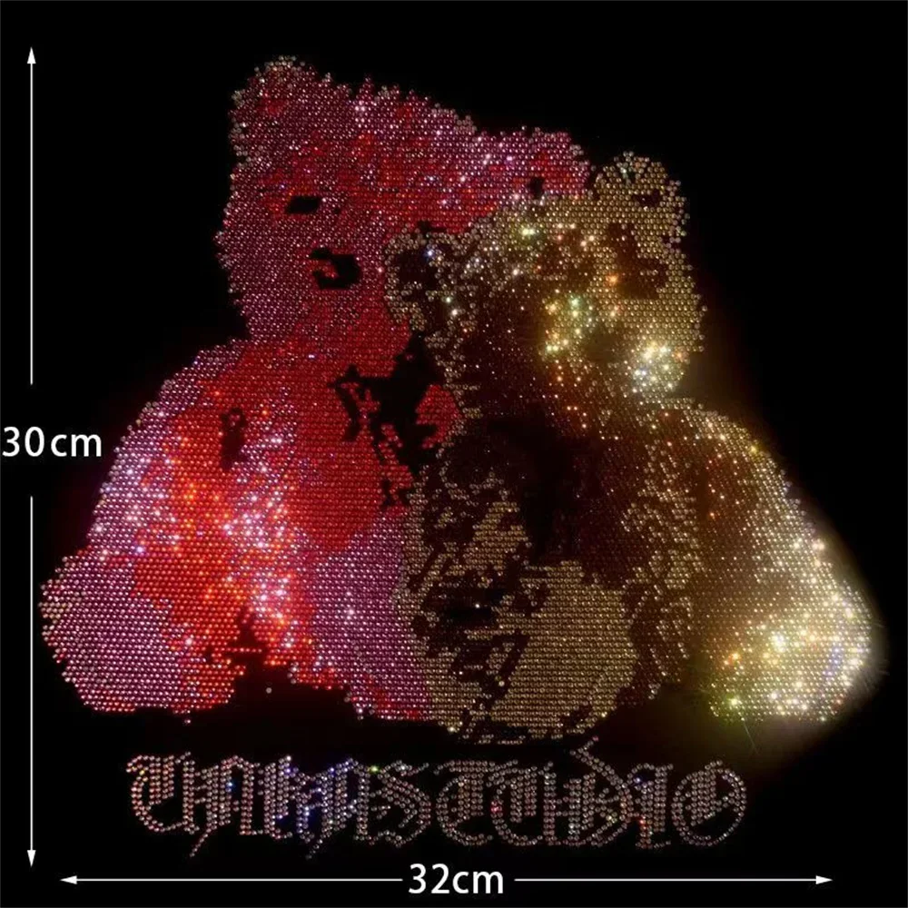 Cute Bears rhinestone exquisite shiny large cloth paste hot diamond Sequin DIY clothes T-shirt ironing patch