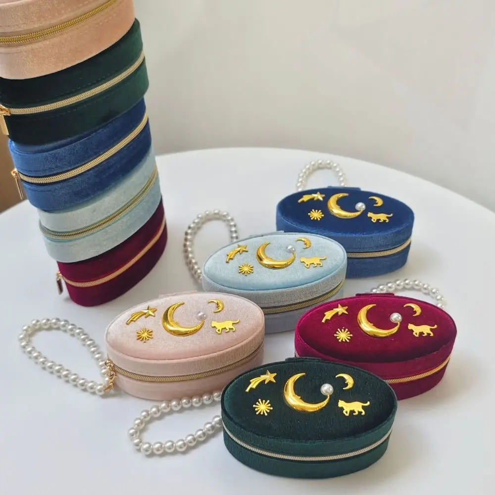 

Шкатулка для украшений Moon Star: бархатный футляр для хранения жемчужных брелоков, мини-колец и браслетов, подарочная упаковка