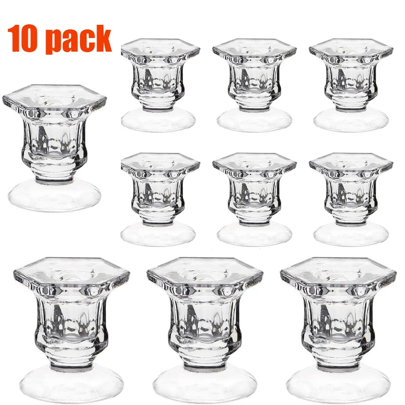 10Pcs Candlestick Holder Taper Candle Holders Small Glass Candle Holder for Wedding Table Centerpiece Party Decoration