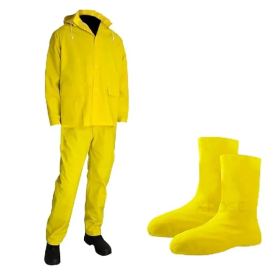 

Xpose Safety Heavy-Duty 3pc Yellow Rain Suit and Hazmat Boot and Shoes Covers Waterproof Protection for Storms, Fishing and Haz