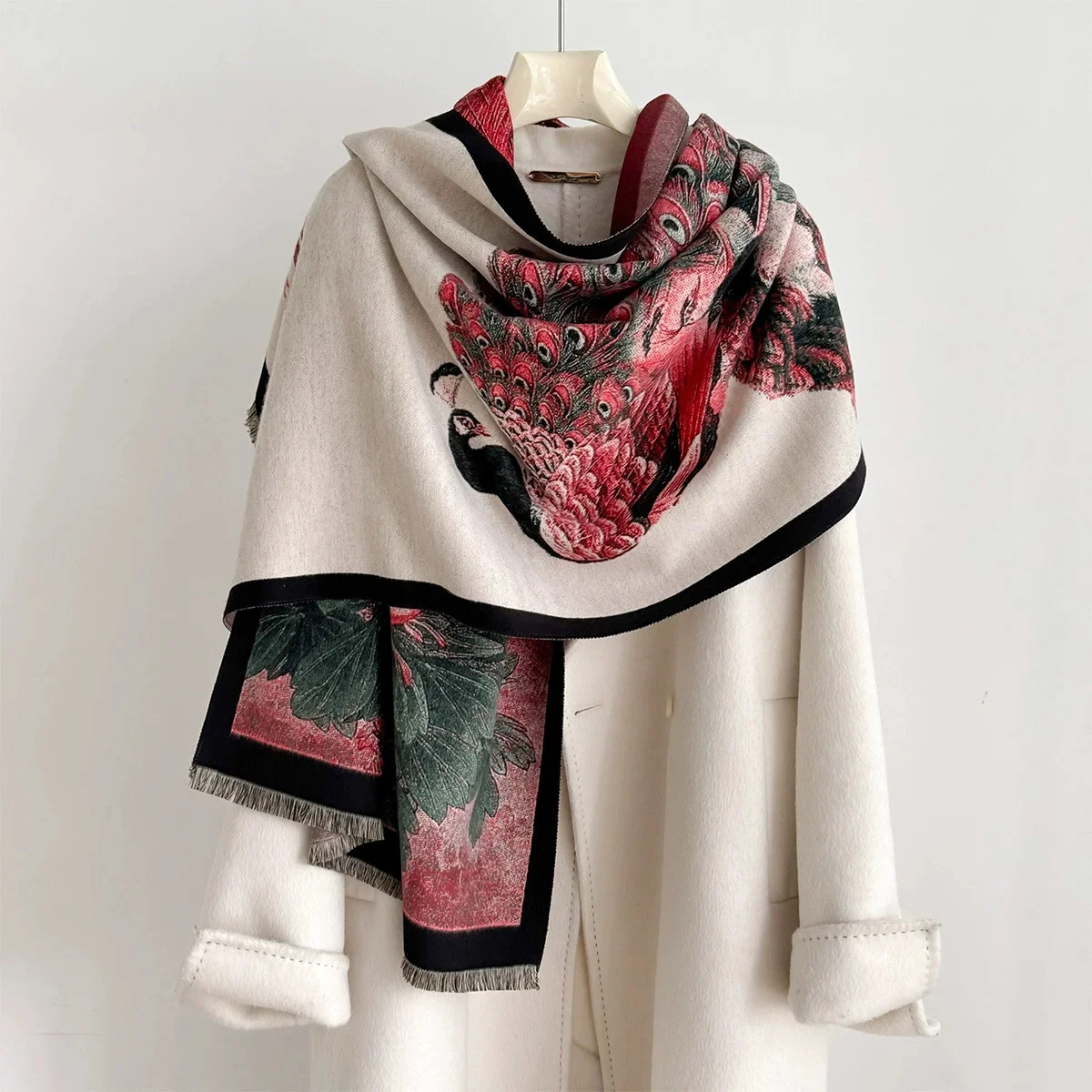 

2025 Winter Oil Painting Scarves Wrap Pashmina Imitation Cashmere Soft Warm Shawl Coldproof Windproof Thick Travel Blanket Scarf