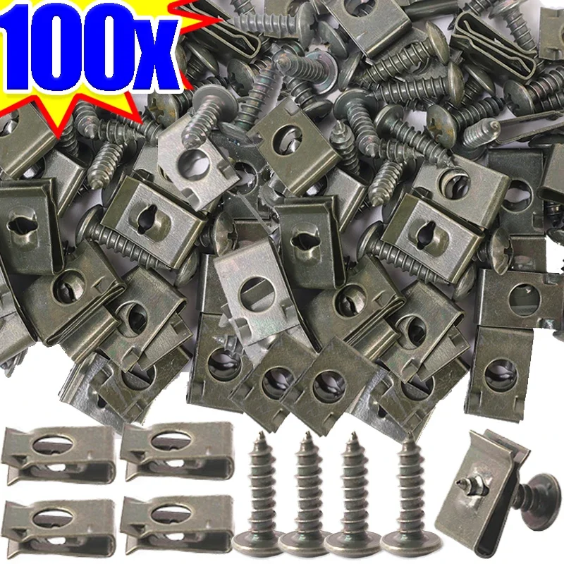 100/10sets Self-tapping Screw U-Type Clips Tapping Fastener Anti-rust Protection Clip Mix Car Motorcycle Truck Buckle Iron Sheet