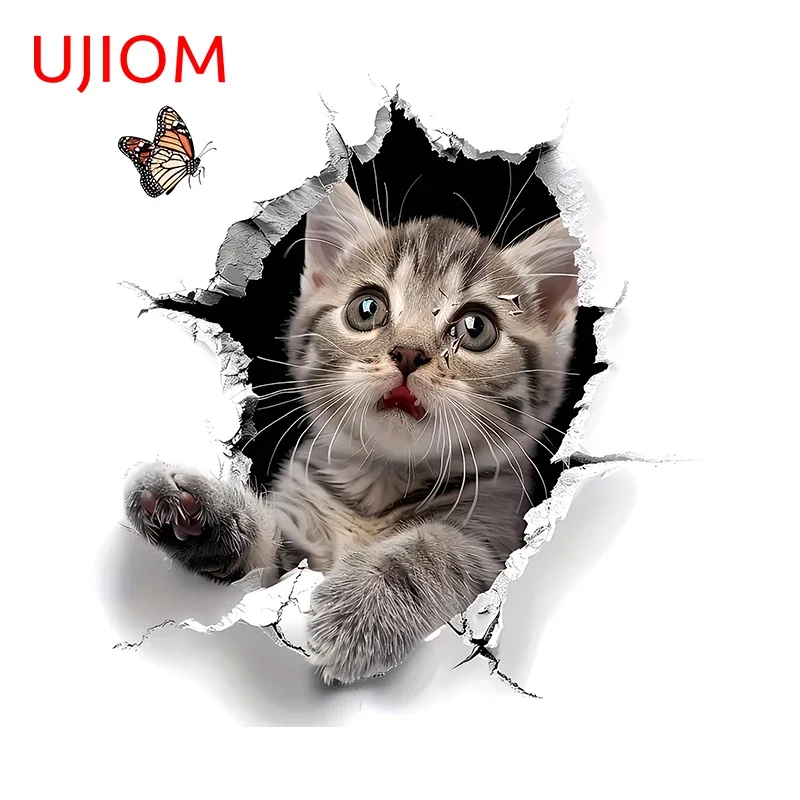 UJIOM Cool Kitten With Butterfly Wall Stickers Kawaii Vivid Animal Peeking Decal Nice Waterproof Art DIY Home Accessories