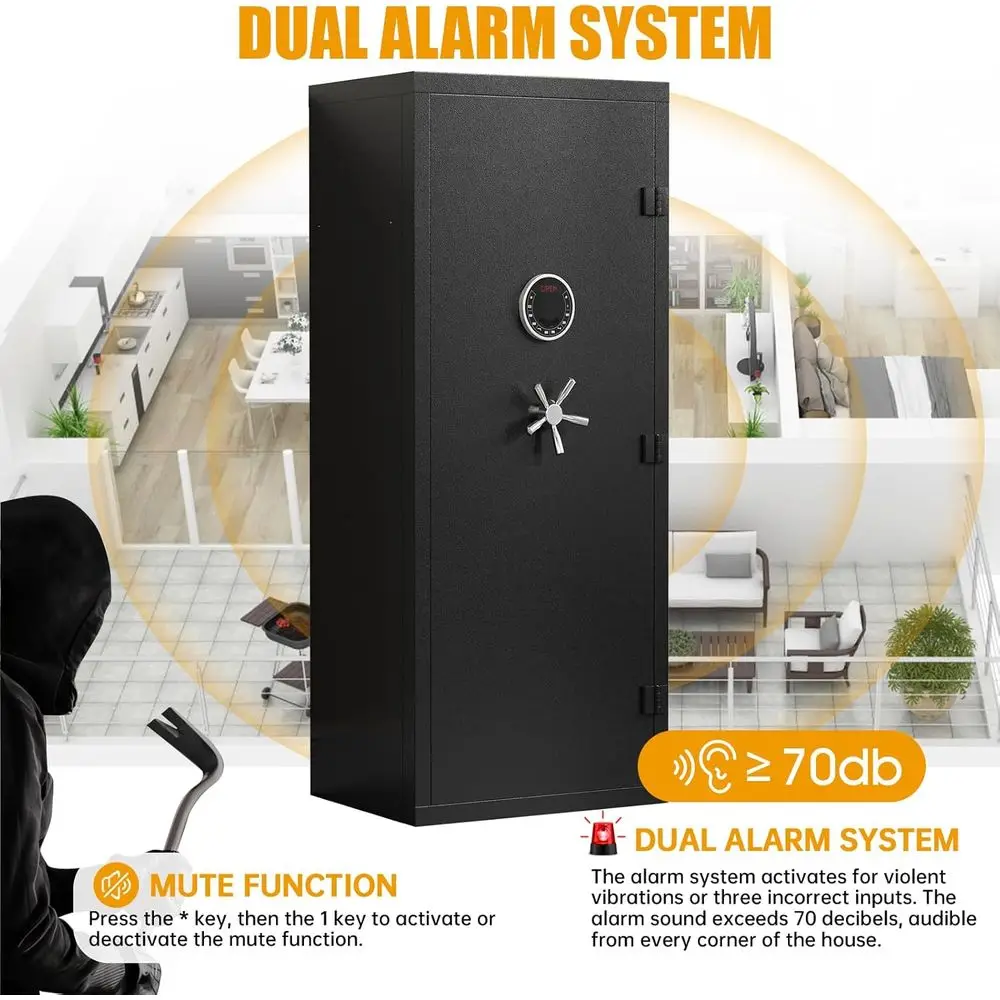 Grande cassaforte digitale per fucile e pistole con allarme silenzioso, ripiano regolabile, portapistole e luce a LED - Casa e fucile St