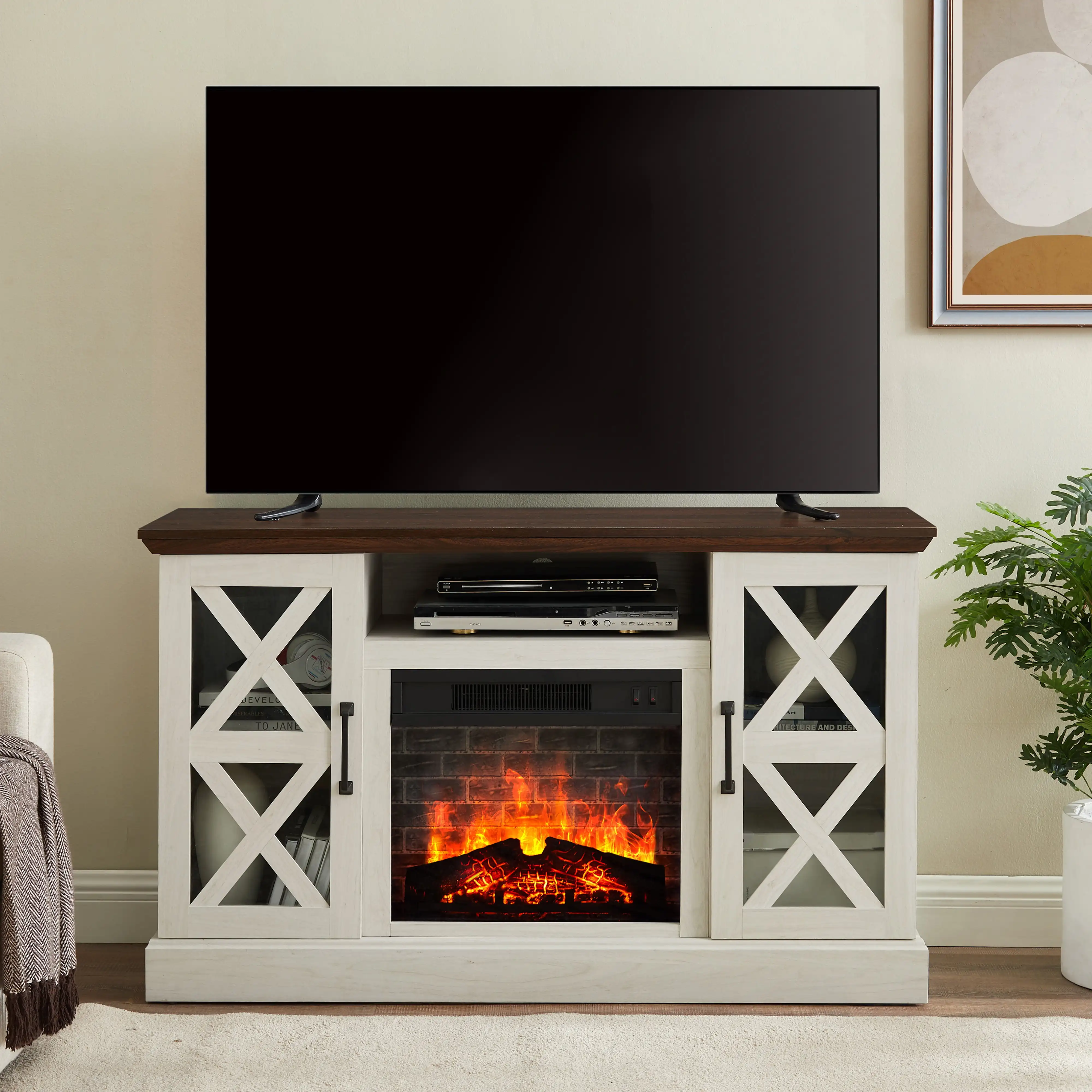 Farmhouse Fireplace TV Stand for TVs Up To 55