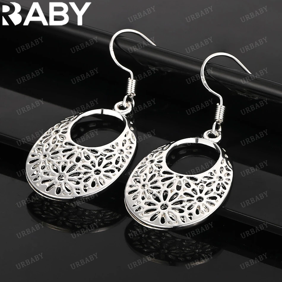 

URBABY 925 Sterling Silver Earrings Flower-shaped Hollow Drop Earrings For Women Jewelry Fashion Party and Daily Wear