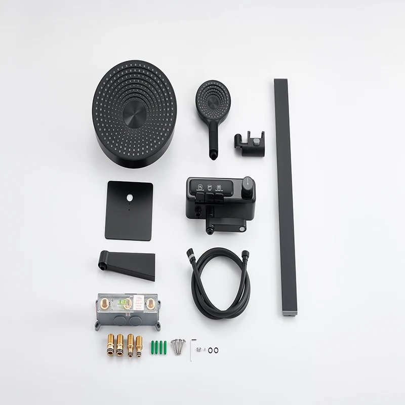 Modern Bathroom Concealed Shower Faucet System Matte Black Copper Wall-Mounted Rainfall Round Shower Head Set Mixer