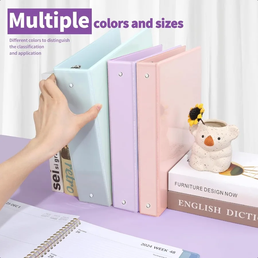 3링 바인더 1인치 2팩 클리어 뷰 바인더 세 개의 링 PVC프리 학교 또는 사무실용 8.5x11인치 퍼플