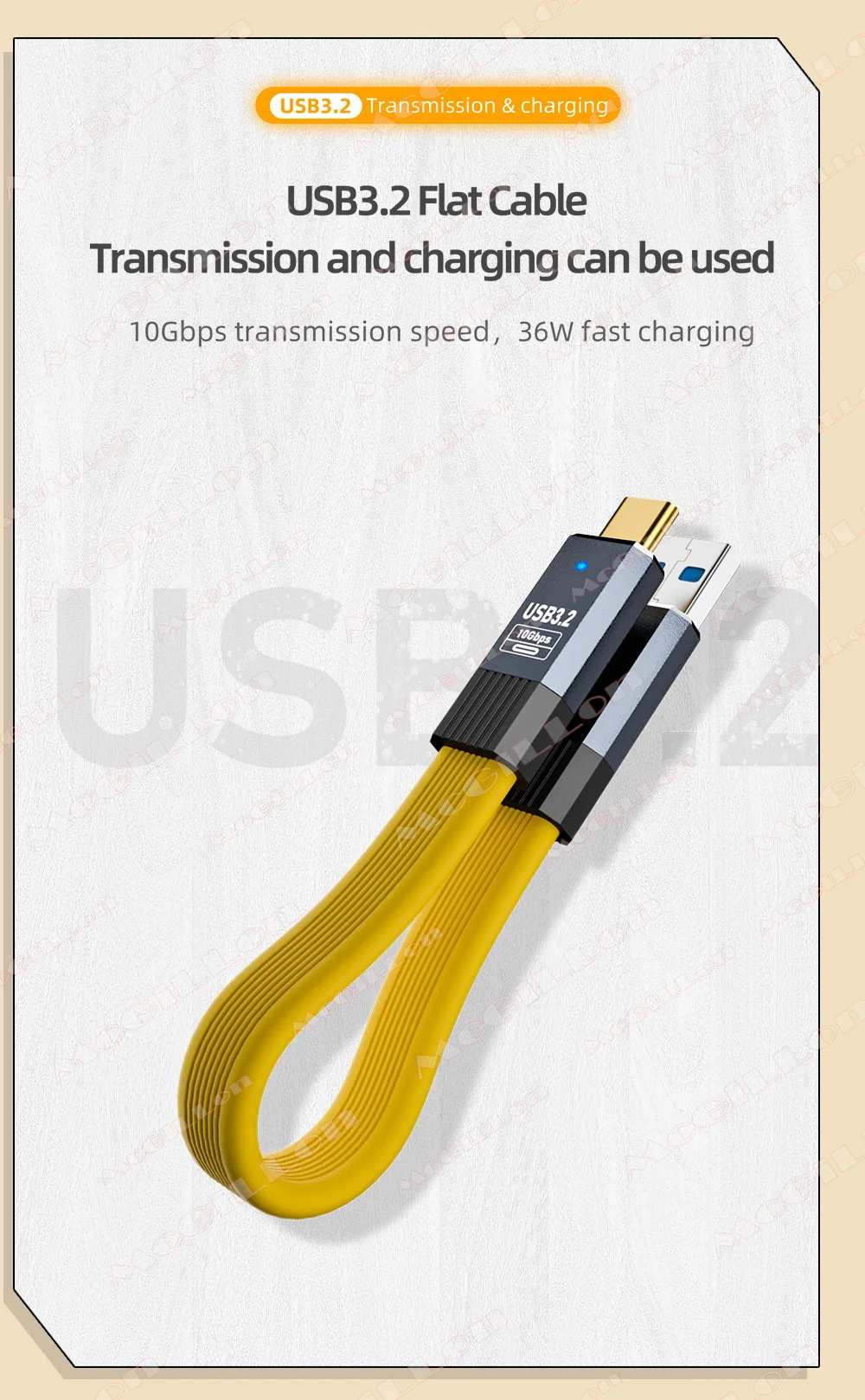 USB3.2 10Gbps USB A Ke Kabel Tipe C 3A 36W QC3.0 Pengisian Cepat untuk Samsung NVMe Hard Disk Eksternal Android Data Kabel Datar Lembut